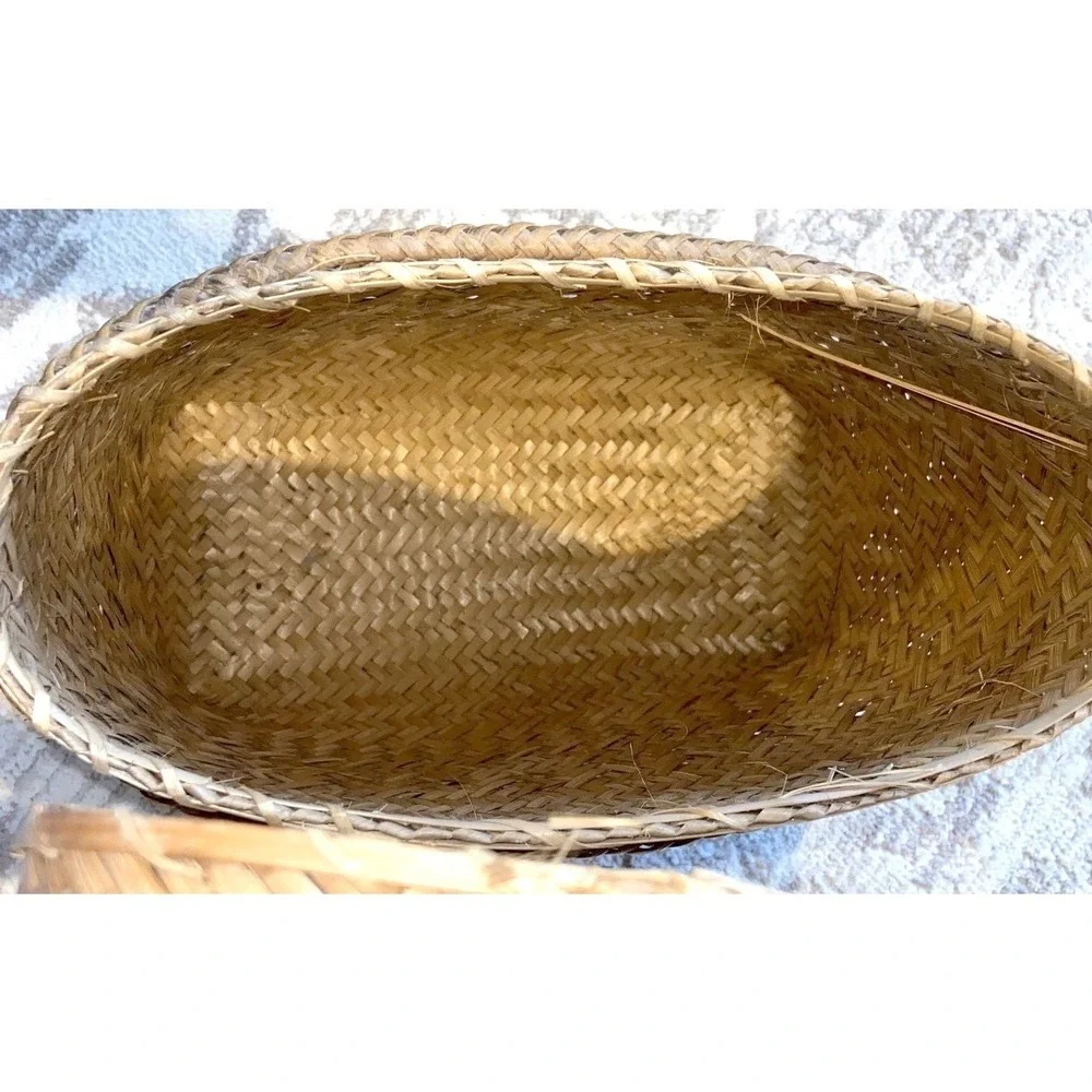 Vtg Philippine Tribal Double Weave Basket Lidded Shoulder Bag Tiruray Ifugao Art